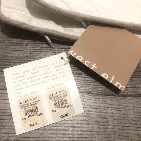 NWT West Elm 24” white pillow covers (2) - Picture 3 of 5